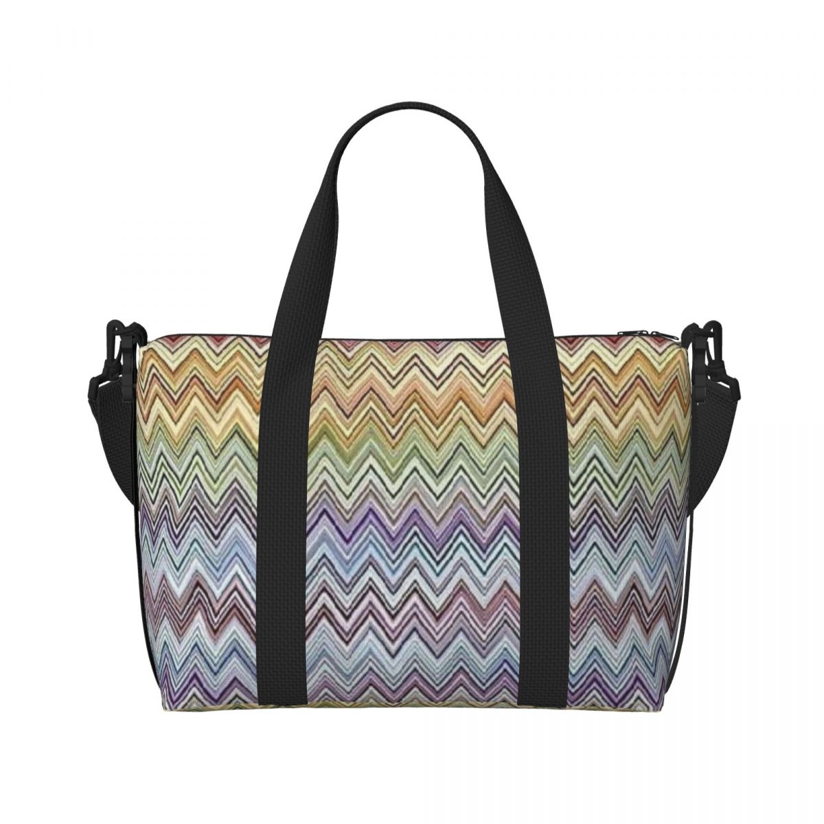 Bolso de mano de playa personalizado Boho Chic moderno en Zigzags para mujer, bolsas de compras de viaje multicolores geométricas para gimnasio Extra grande