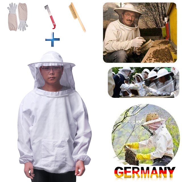 Combinaison d'apiculture, 4 pièces, vêtement de protection respirant, équipement de jardin, gants avec brosse pour abeilles, vêtements pour apiculteur