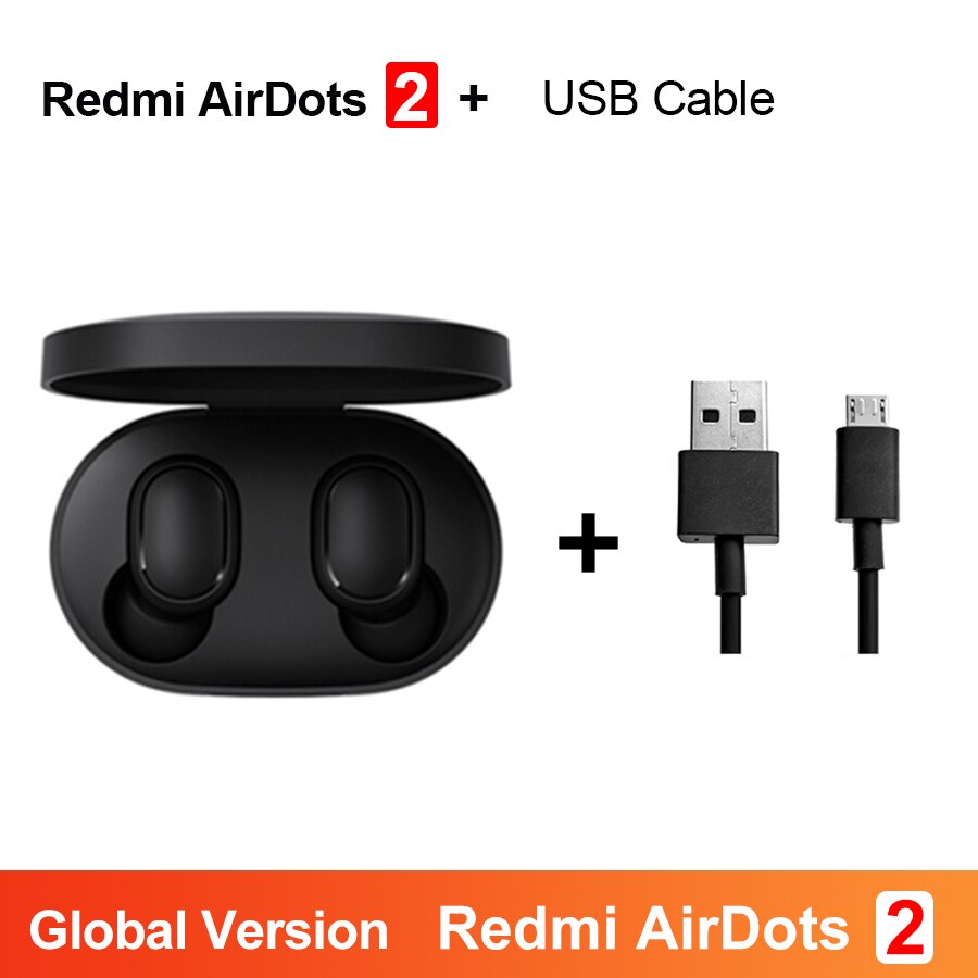 Original Xiaomi Redmi Airdots 2 TWS Bluetooth Earphone Stereo bass BT 5.0 Eeadphones AI Control With Mic Handsfree Earbuds: GB N Cable