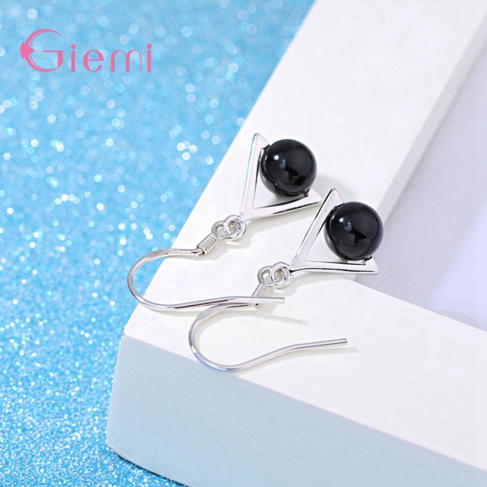 S925 en argent Sterling offre spéciale à la perle noire étincelante Triangel pendentif chaîne collier boucles d'oreilles pour les femmes ensembles de bijoux
