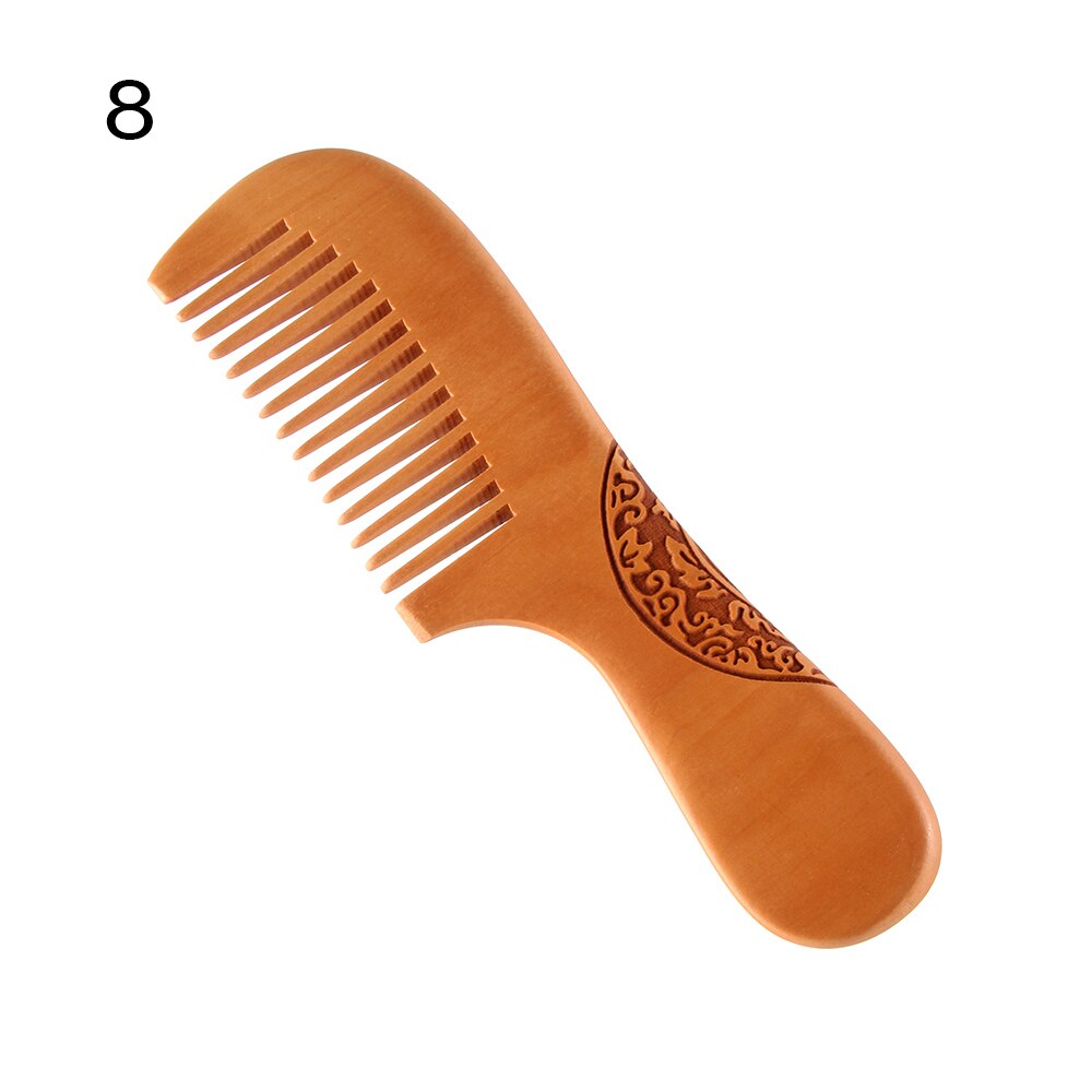 1 pc naturligt persikoträ handgjord fin tandkam antistatisk huvudmassage skägg klassisk kam hårstyling hårvårdsverktyg: 8
