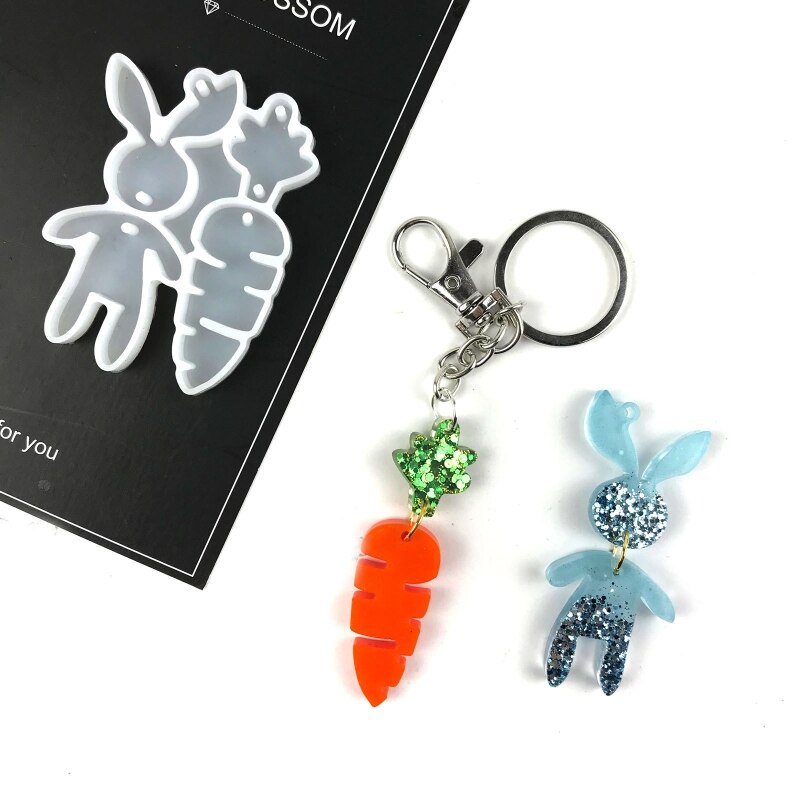 Easter Keychain Epoxy Resin Mold Rabbit Carrot Mushroom Bee Octopus Pendant Silicone Mould DIY Crafts Jewelry Casting Tools