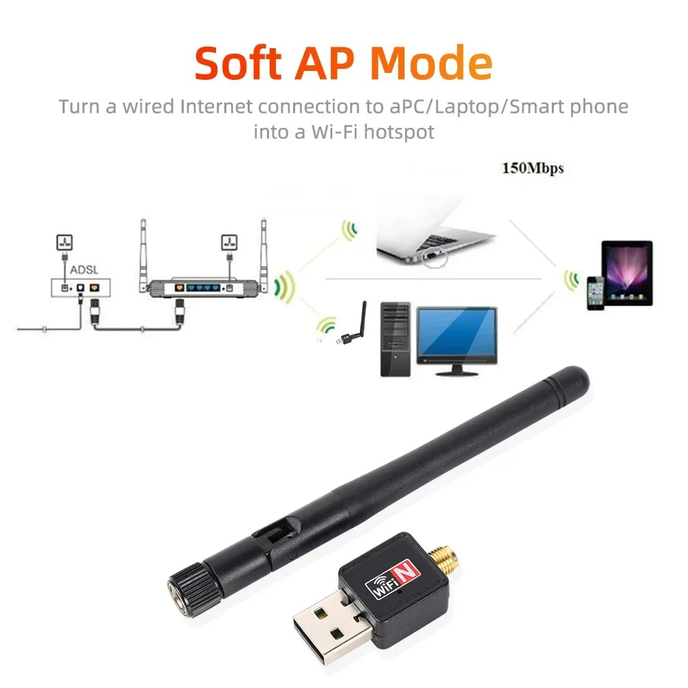 Adattatore wifi usb 150 mbps 2.4 ghz antenna usb 802.11n/ g/b ethernet wi-fi dongle usb lan scheda di rete wireless ricevitore wifi pc