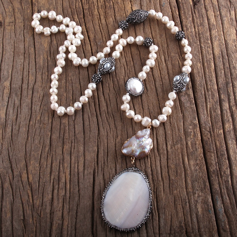 Rh Boho Sieraden Parel Kralen Geknoopt Handmake Verharde Zoetwater Hanger Kettingen Vrouwen Bohemen Ketting