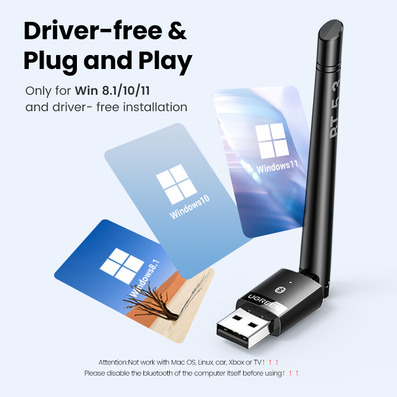 UGREEN USB Bluetooth 5.3 Dongle Adapter for PC Speaker Wireless Mouse Keyboard Music Audio Receiver Transmitter Bluetooth 5.3