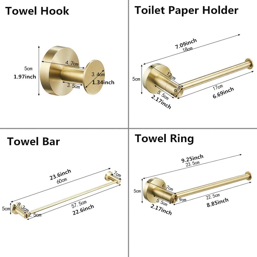 Moderne Gebürstetem Gold Badezimmer Zubehör Set Inklusive 4 Stück Wand Montiert Bad Hardware Set Runde Grundlegende