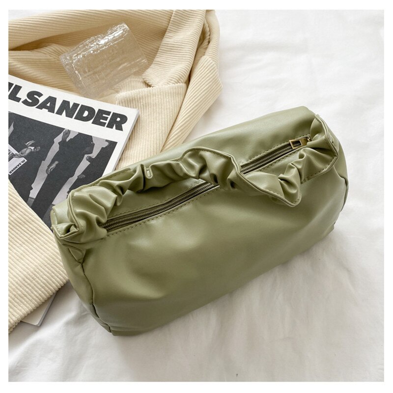 Lente En Zomer Retro Geplooide Clutch Pure Kleur Dames Mini Mode Wilde Alledaagse Onderarm Schoudertas: Green