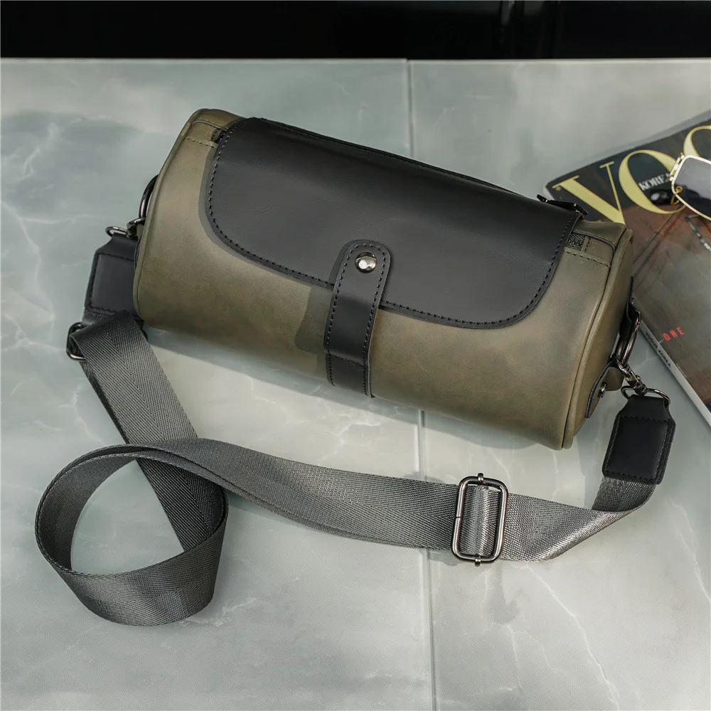 Retro Crossbody Bags Men Bucket Shoulder Bags Barrel Shaped Shoulder Messenger Bag Luxury Men's Crossbody Bag Handbags: GRAY