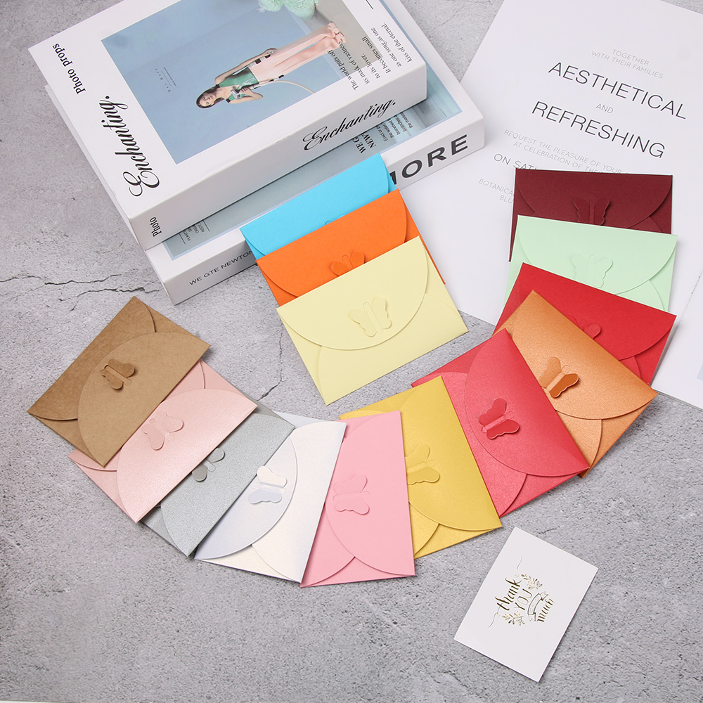 Sobres de papel con hebilla para tarjetas, cartera pequeña de Papel Kraft para postales, sobres de invitación, papelería de oficina, 5 unids/set por juego