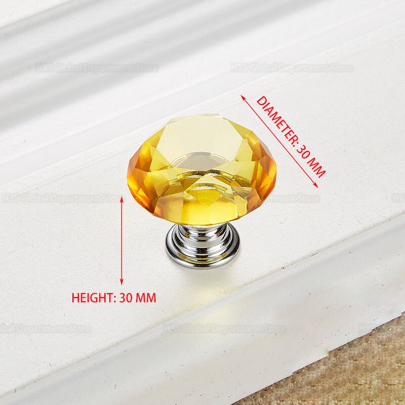 30mm Diamond Shape Crystal Handle Glass Knobs Cupboard Pull Drawer Knobs Kitchen Handle Cabinet Furniture Handle Hardware: Yellow
