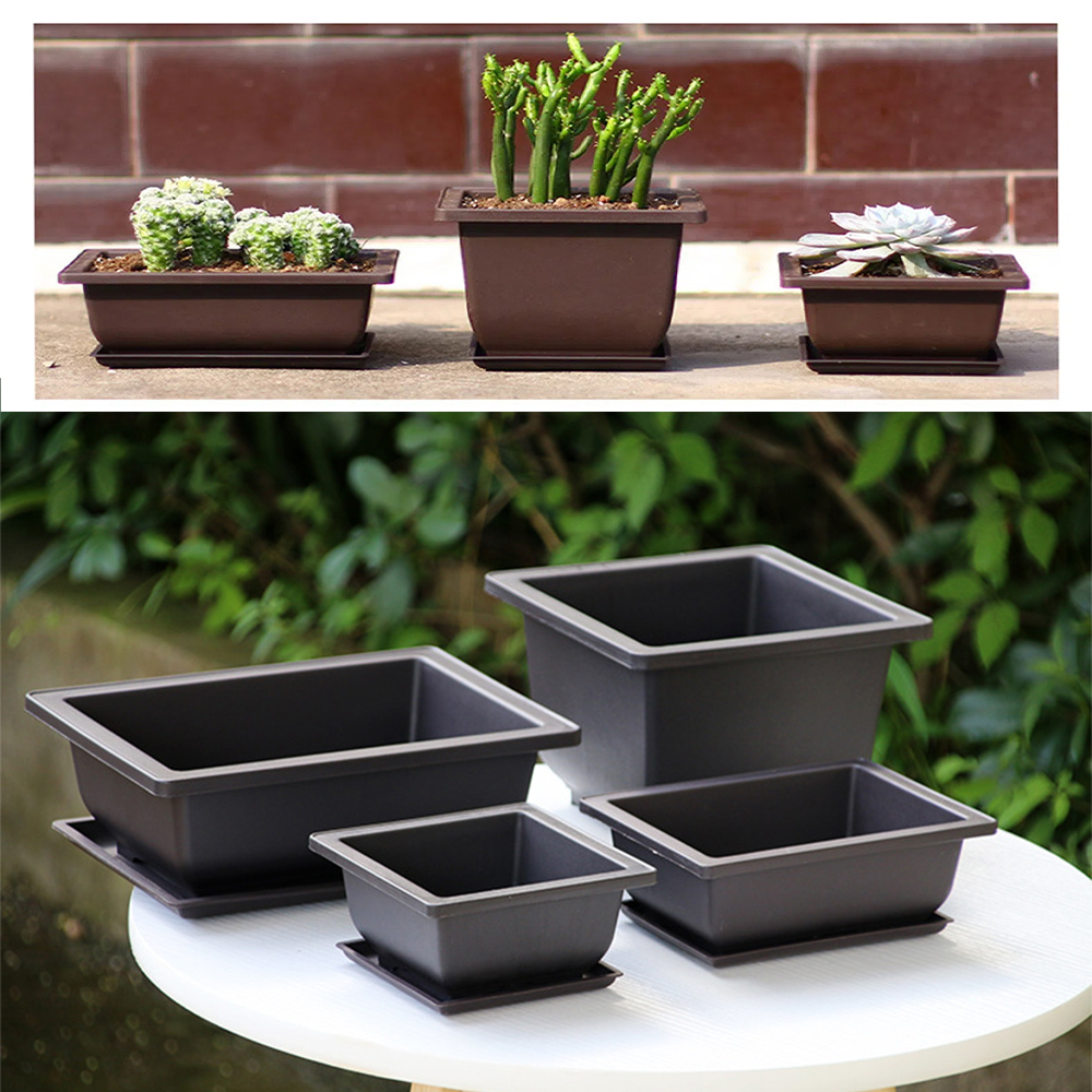2Pcs Rectangular Square Plastic Flowerpots Imitation Purple Clay Succulent Plants Pots Outdoor Garden Landscape Potted Trays