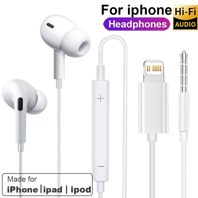 Originele Oortelefoon Voor Apple iPhone 14 Pro Max Lightning Hoofdtelefoon 13 12 11 Mini X XS XR SE 6 7 8 Plus Bedraad In-Ear Oproep Oordopjes