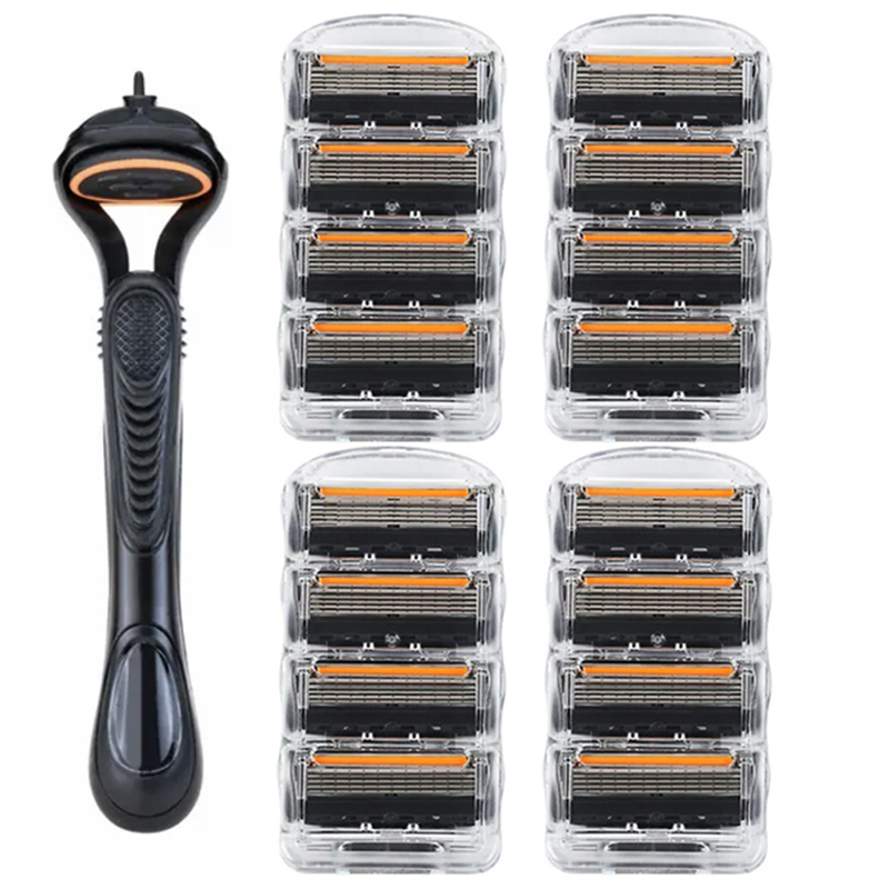 Old-fashioned Genuine Fusion Razor for Men Face Hair Shaving Removal Safety Manul Shaver Replacement Razor Blades Cassettes: Red