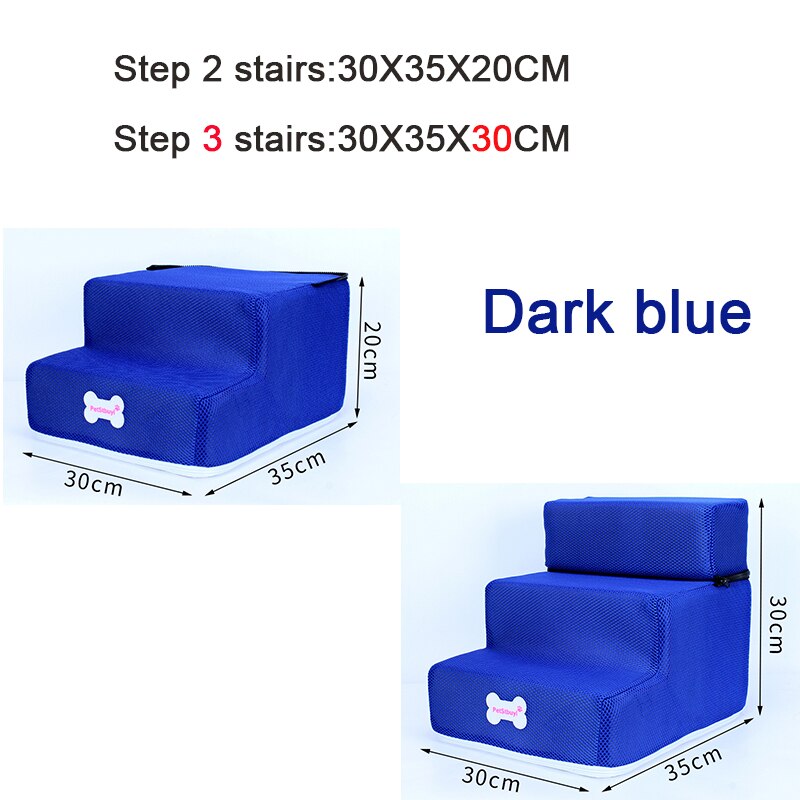 2/3 Layers Pet Dog Stairs Steps Indoor Dog House Stairs Ramp Ladder Portable Cat Climbing Ladder for Small Dog Cat Pet: Dark blue / Step3(30X35X30CM)