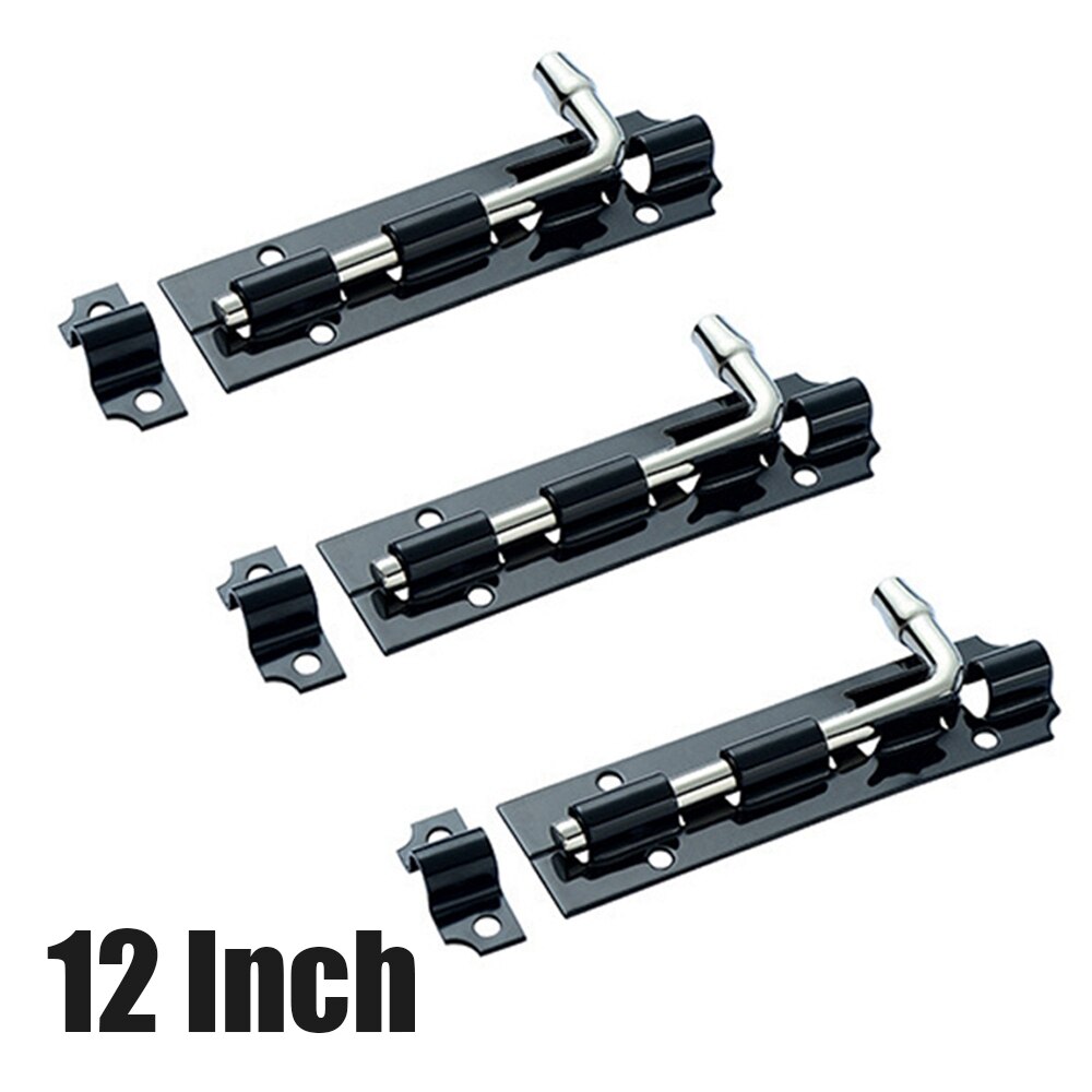 3Pcs/set Large Garden Gate Shed Sliding Door 3-12"Tower Bolt Black Catch: 12 inch