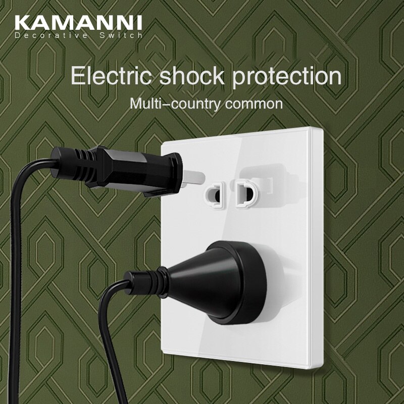 KAMANNI Luxury Light Switch General Standard Crystal Tempered Glass 2Gang 2 Way Switch White Push Botton wall Switches 220V