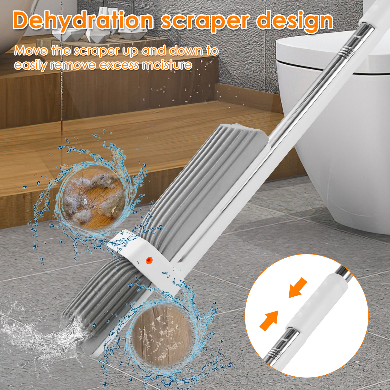 Knijpmop Zelflozende sponsmop met 2 stuks sponskop Handvrije magische zelfreinigende platte mop Huishoudelijke vloerreinigingsgereedschap