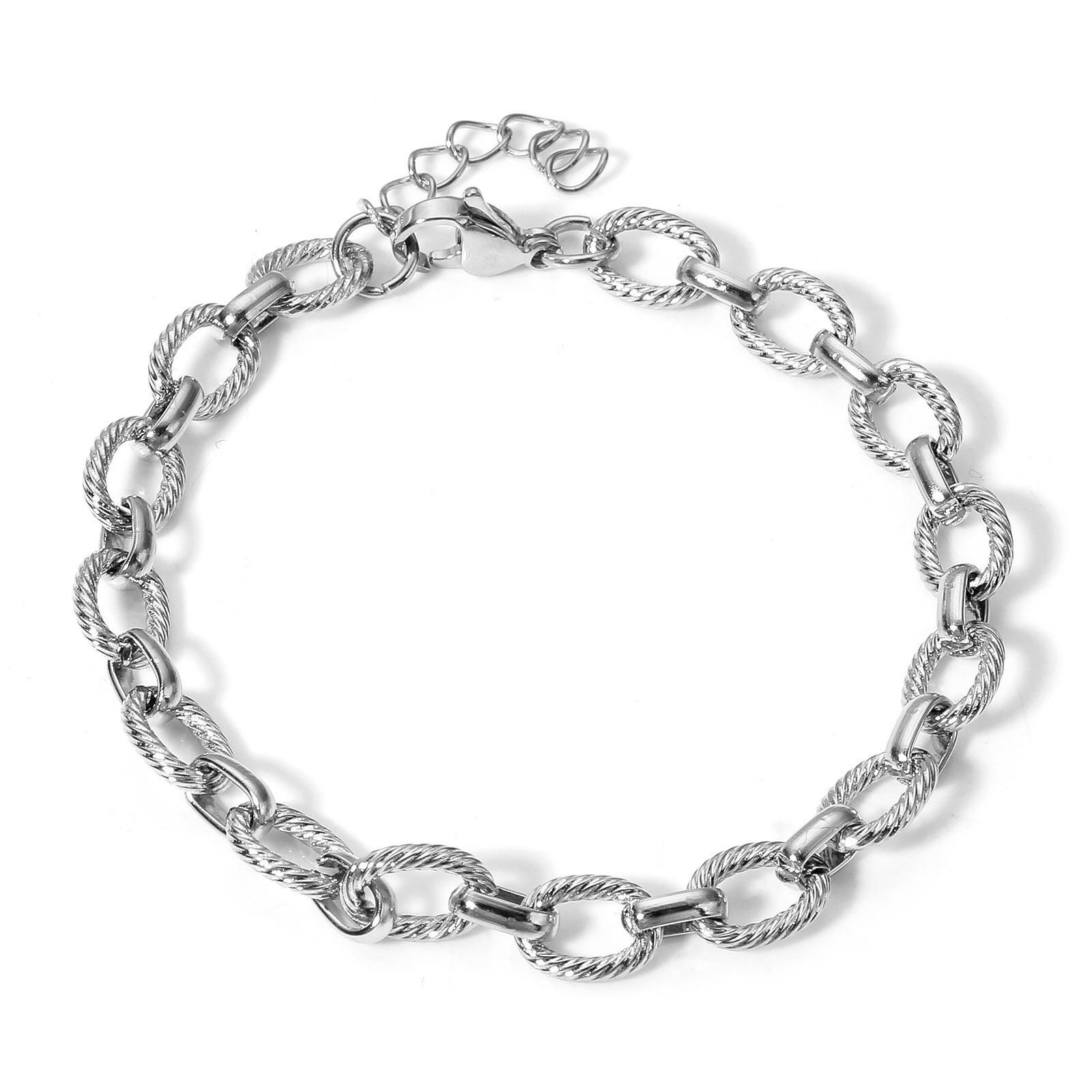 1 pulsera de cadena ovalada de acero inoxidable llamativa, pulsera de cadena de Metal Punk hecha a mano, exquisita para mujeres y hombres, de joyería de 17,5 cm: Color amarillo dorado claro