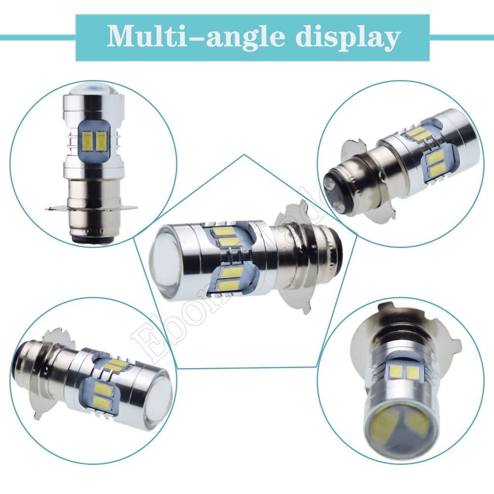 Bombilla de faro LED P15D-25-3 para motocicleta, faro delantero blanco de 6V-24V, 12SMD 5630, 1 Uds.