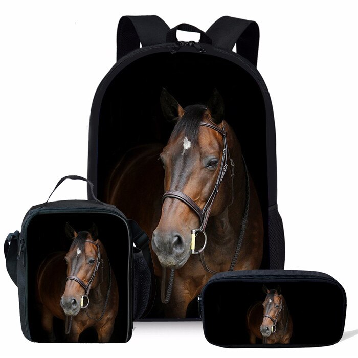 Forudesigns 3 Stks/set Wilde Paarden Schooltas Voor Jongens Orthopedische Rugzakken Schooltas Basisschoolleerlingen Mochila Escolar: Y4487C-G-K