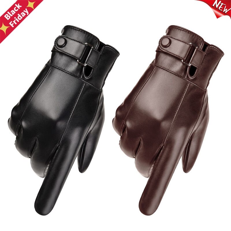 Mannen Winter Warme Mode Waterdichte Handschoenen Mannen Faux Leer Rijden Handschoenen Dunne Lederen Handschoenen Voor Touch Screen Bruin Guantes