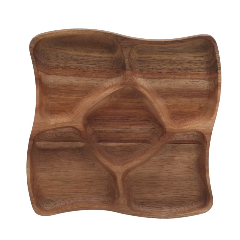Multi Grid Storage Tray Fish Shape Solid Wood Food Pan Plate Fruit Snack Dishes Pots Base Dinner Plate Display Plates Tableware