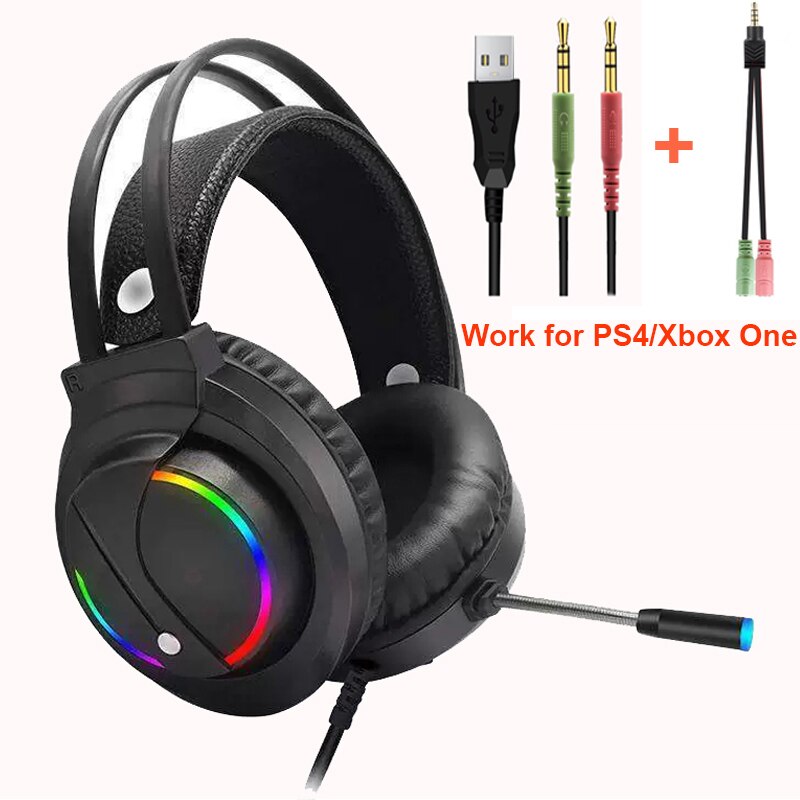 Gaming Hoofdtelefoon Voor Pc Gamer Headset Head-Mounted Met Kleurrijke Verlichting 3.5Mm Plug Voor Pc Computer PS4 Xbox: 3.5mm and aux