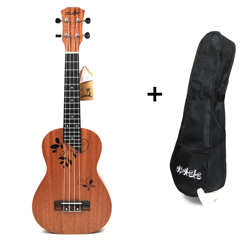 21 inch Ukulele Rosewood Fretboard 4 strings Hawaiian small Guitar Ukulele Electric Ukulele with Pickup EQ Butterfly love flower: ukulele with bag