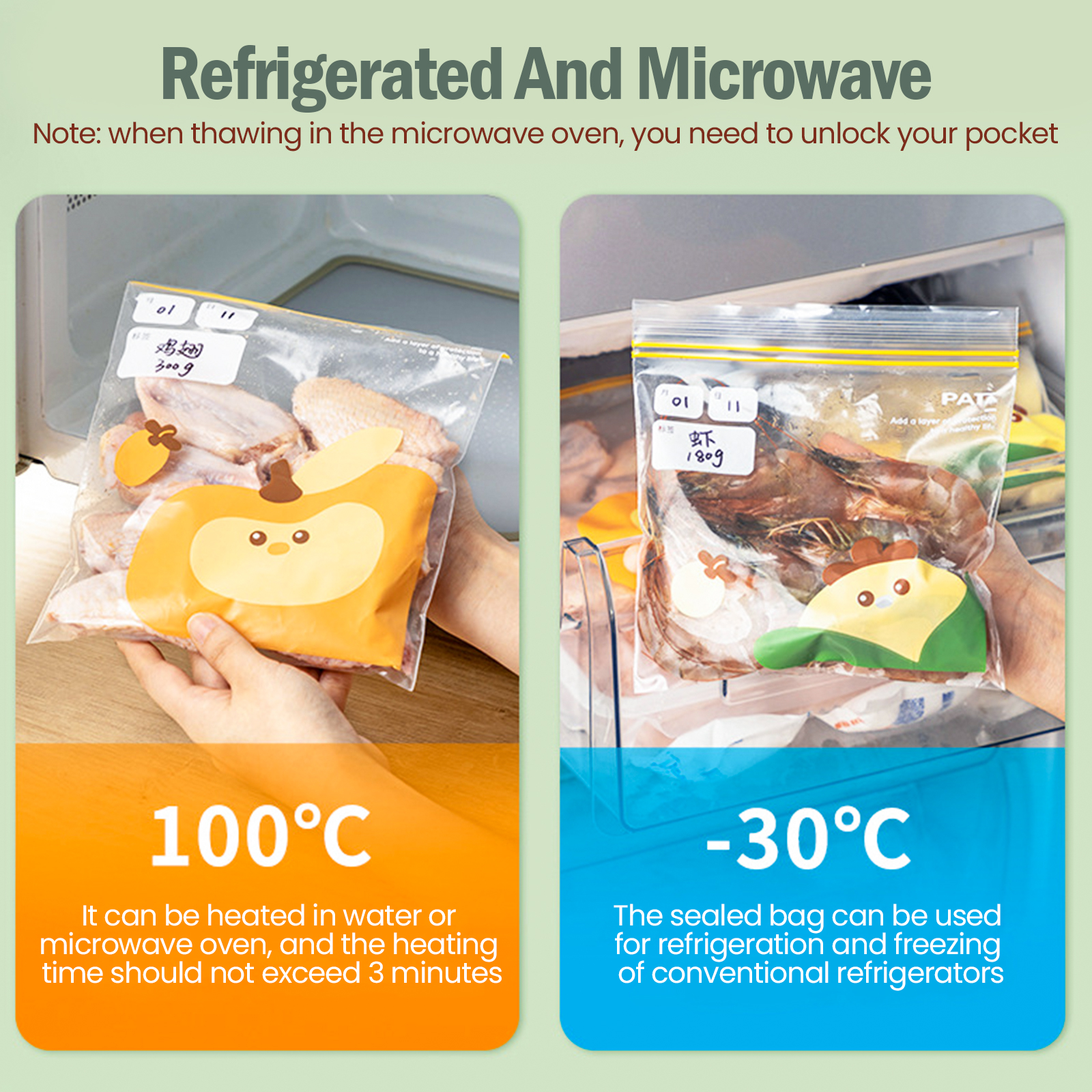 15pcs/20pcs/30pcs Reusable Food Storage Bags Fruits Vegetables Sealed Freezer Bags with Storage Labels Fresh-keeping Bags