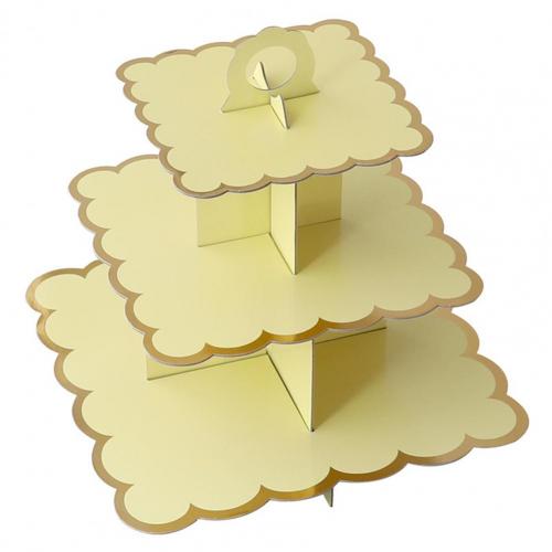 5 Kleuren Unieke Taart Stand Prachtige Drie-Layer Food Grade Papier Dessert Stand Milieuvriendelijke Wegwerp Dessert Stand Voor Party: Yellow Ruffles