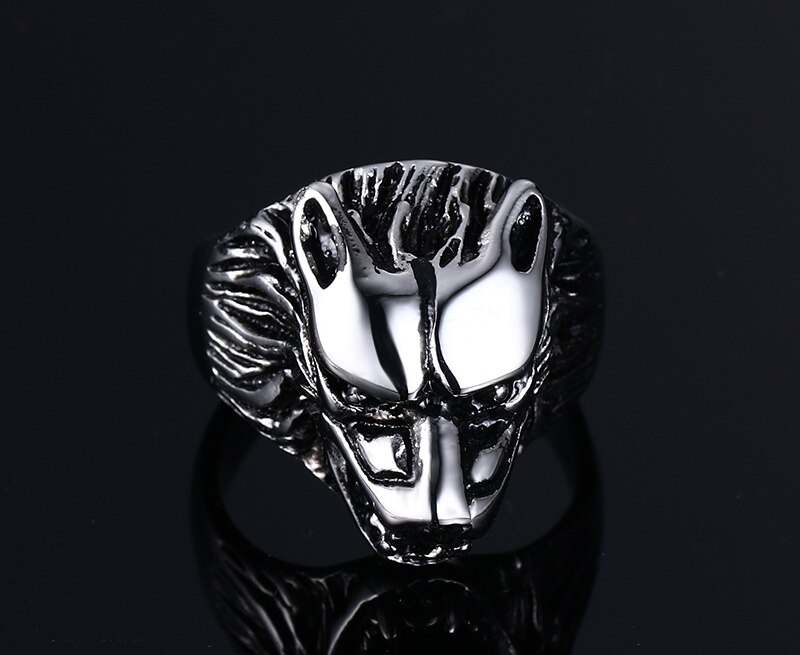 Vnox Wolf Head Ring Men Stainless Steel Metal Not Fade Cool Boy Party Jewelry