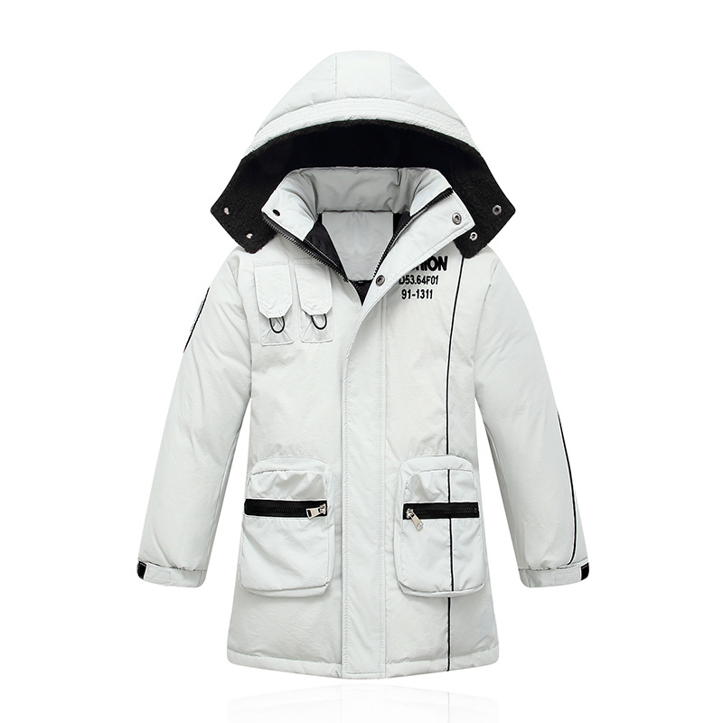 Traje de neve para crianças, jaqueta de neve fashion com zíper e bolso, casaco aquecido para crianças de 4 a 12 anos de idade: LIGHT GRAY / 150(145CM)