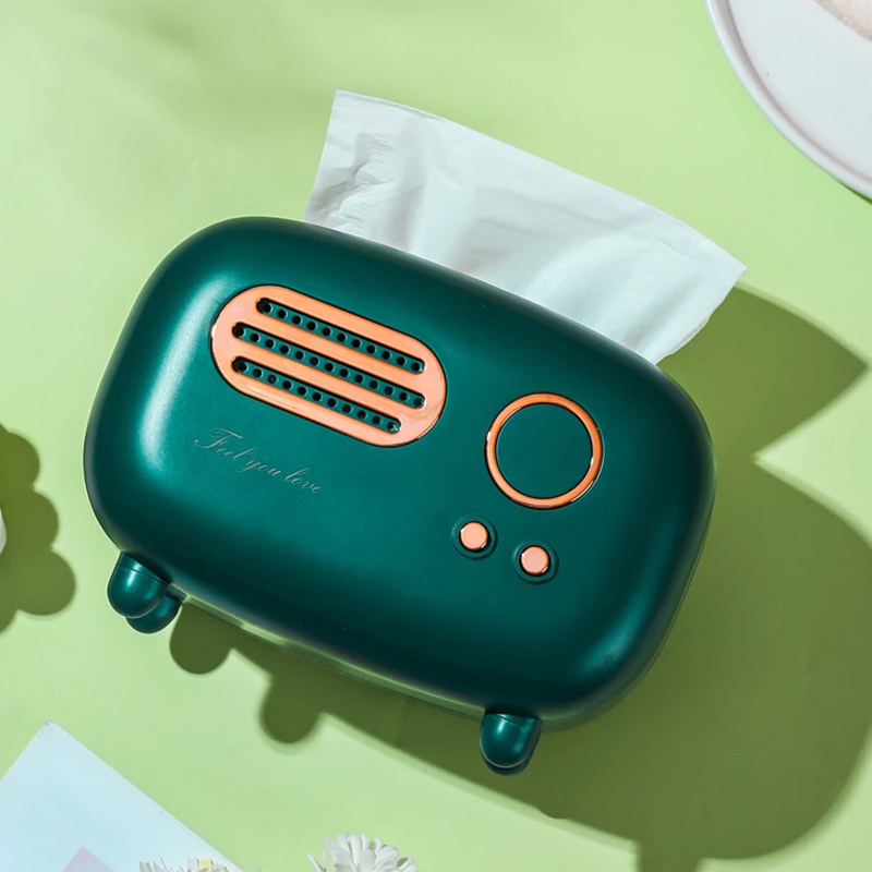 Retro Radio Tissue Box Desktop Home Decorate Storage Tube 2 In 1 TV Tissue Box Multifunct Mobile Phone Holder