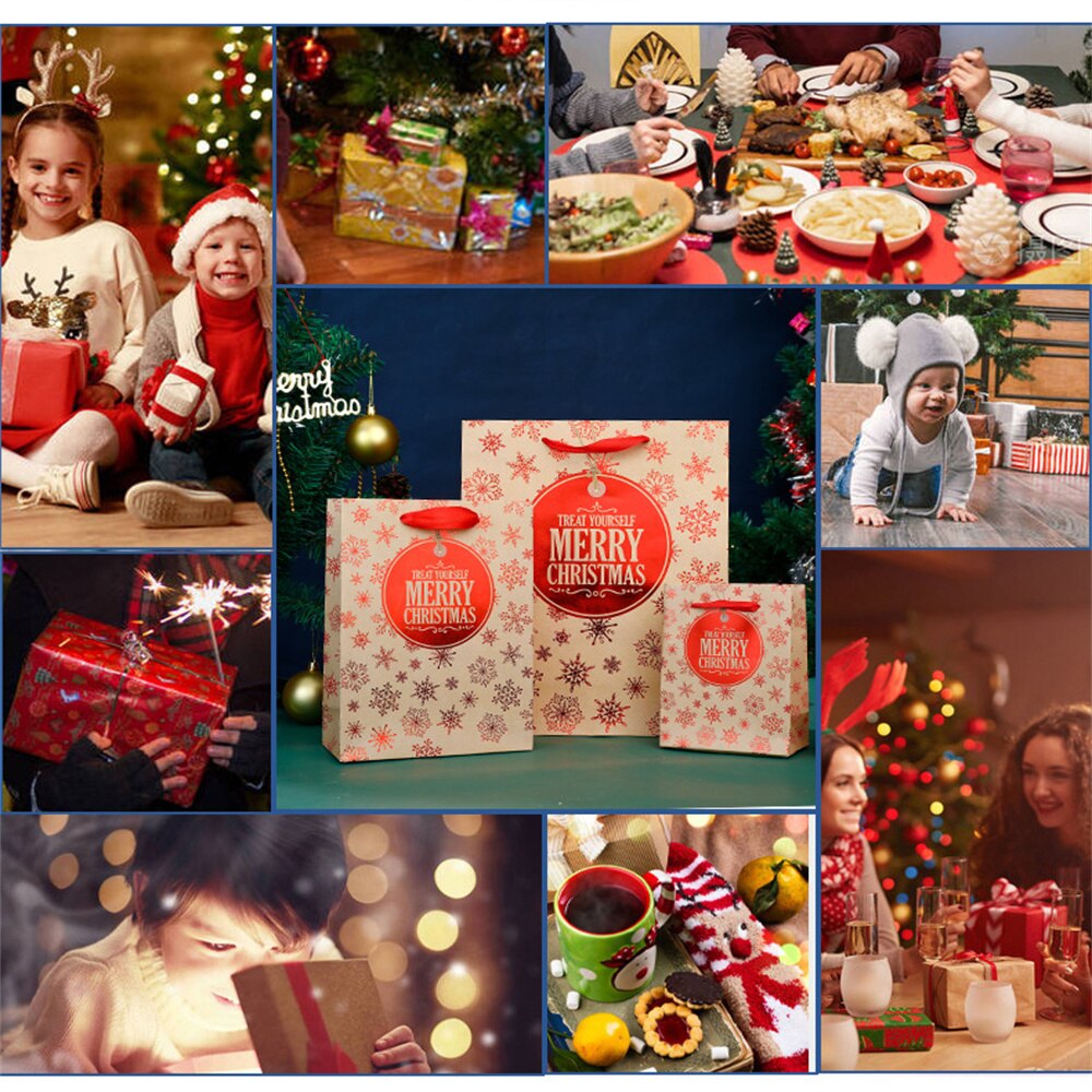 Christmas Bag Snowflake Christmas Kraft Paper Bag Candy Snack Portable Packaging Accessories Christmas Decorations