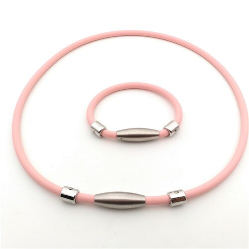 Negative ion cervical spine necklace Magnetic buckle set Multi-color optional Suitable for summer wear: pink / 45cm