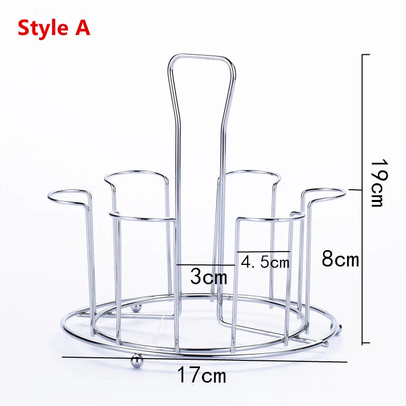 Rustfrit stål 6 kopper krus glas stativ holder tørring hylde hjem køkken hængende afløb opbevaring rack tilbehør: Stil a