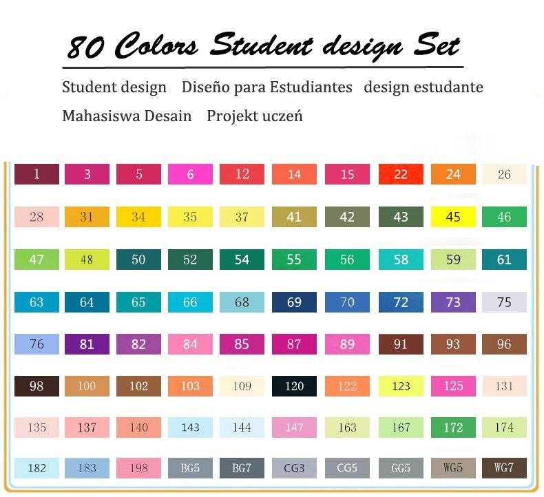 TOUCHNEW-marqueurs à alcool à double tête pour dessiner, 30/40/60/80/168 couleurs, marqueurs artistiques pour dessin Manga: 80 Students Set