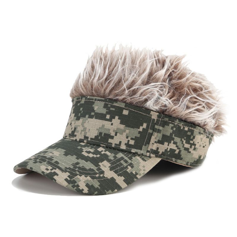 Casquette pare-soleil nouveauté pour hommes avec faux cheveux à pointes Camouflage impression réglable perruque de Baseball chapeau Hip Hop Streetwear: -F