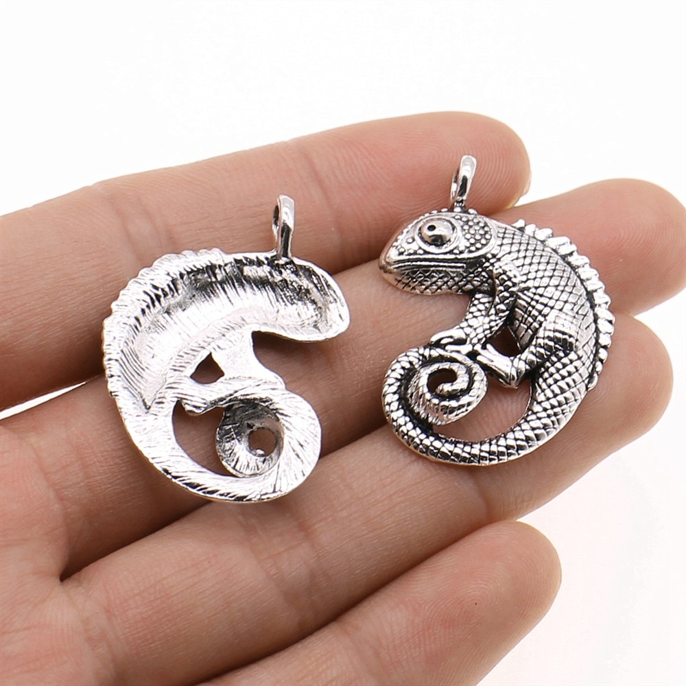 WYSIWYG 3pcs Charms Lizard Chameleon Antique Silver Color 26x36mm Metal Alloy Jewelry DIY Accessories