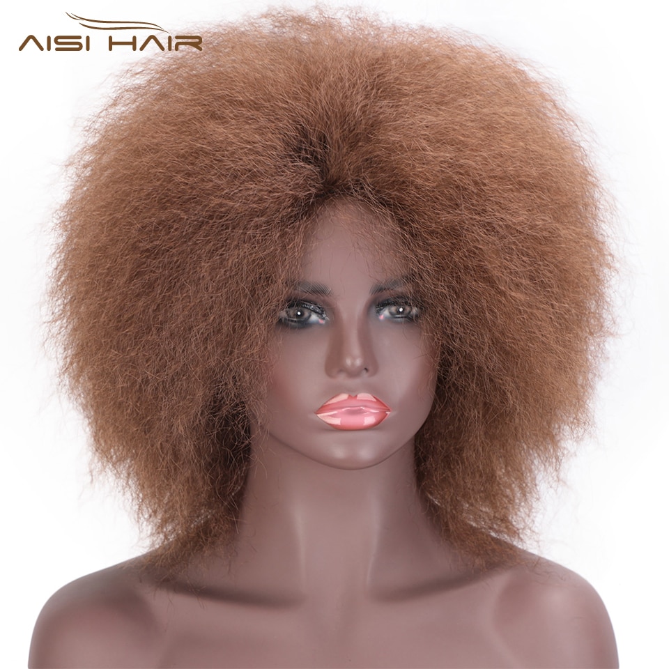 ICH der eine perücke 6 Zoll Kurze Braun Schwarz afro Lockige Perücke Flauschigen Perücken Synthetische Haar für Schwarz/Weiß frauen Natürlich Aussehende
