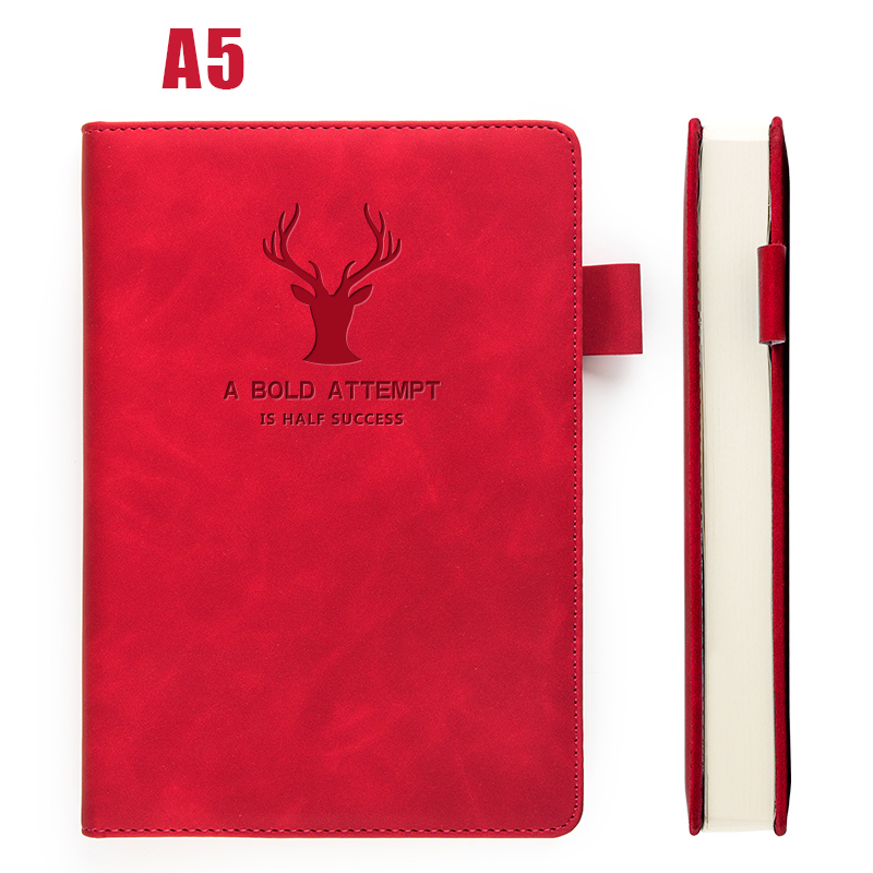 360 Pages Super Thick Wax Sense Leather A5 Notebook Business Office Daily Work Notebook NotebookS Free Portrayal Company Logo: red（With deer head）