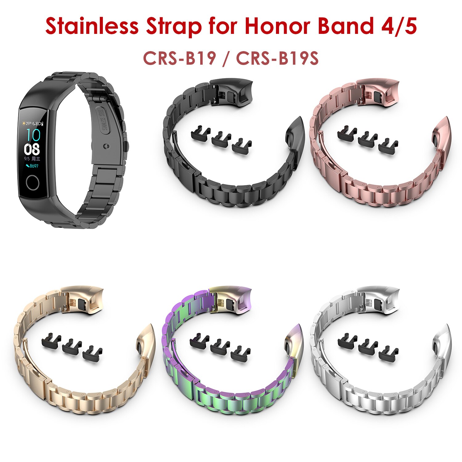 Pulsera ajustable de acero inoxidable para Honor Band 5 y Band 4 correas con correa de Metal sólido para Huawei con herramienta