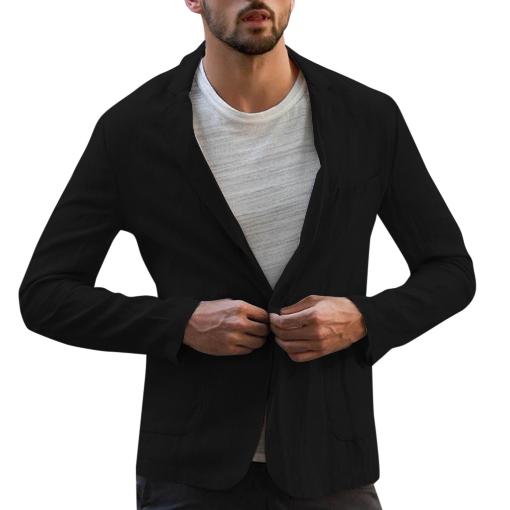 Пиджак мужской jakkesæt herre slim fit linned blanding lomme solide langærmede jakkesæt blazer jakke outwear: -en / Xl