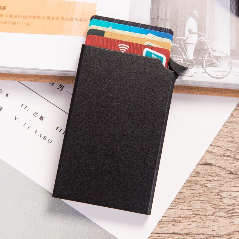 Maideduod High-grade Men Credit Card Holder Business ID Card Case Automatic RFID Card Holder Aluminium Bank Card Wallets: Black