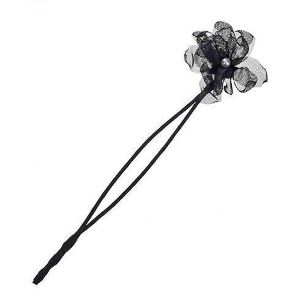 Flower Hair Accessories Magic Bun Maker Girl Donut Quick Messy Women Pearl Hair Bands French DIY Hairstyle Headband Braider: Black