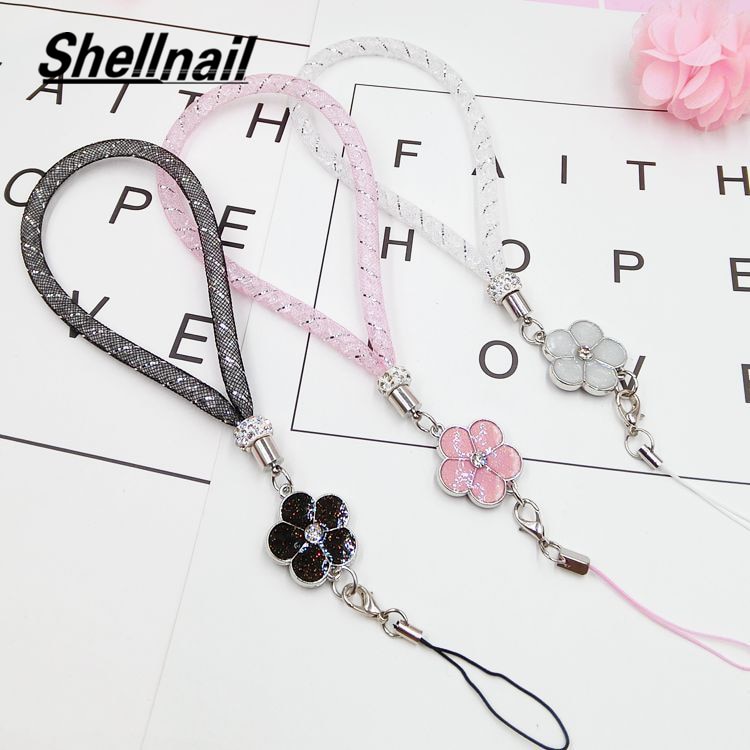 SHELLNAIL Mesh Star Mobile Phone Straps Camellia Hand Ropes Pendant Couple Holding Rope For Airpods Key ID Card Phone Lanyards