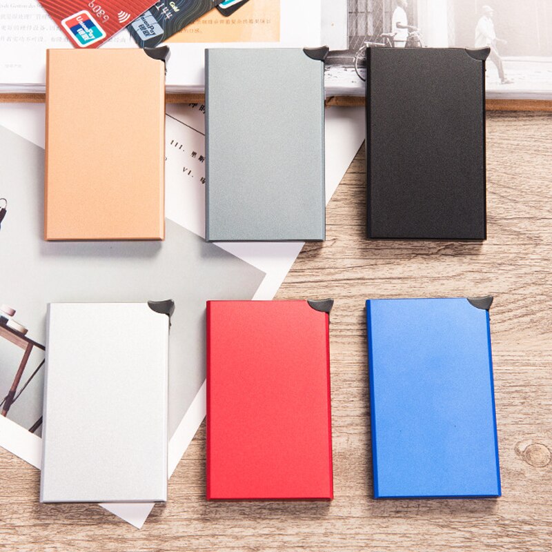 Bycobecy Rfid Smart Wallet Credit Card Holder Metal Dunne Slanke Mannen Portefeuilles Pass Secret Pop Up Minimalistische Portemonnee Kleine Zwarte portemonnee