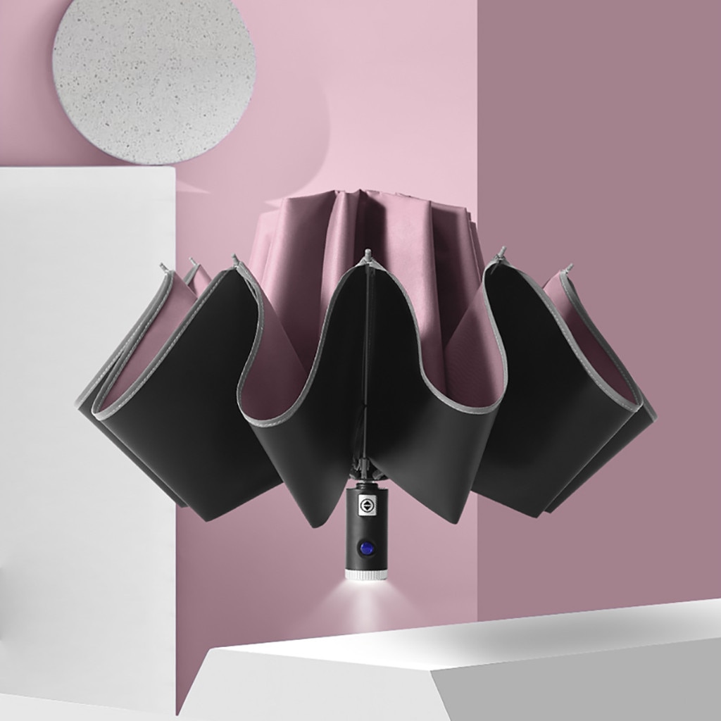 Creativa sombrilla de 10 huesos de vinilo, nueva linterna, paraguas inverso, impermeable, ropa de lluvia, tela de impacto, botón automático, batería G3
