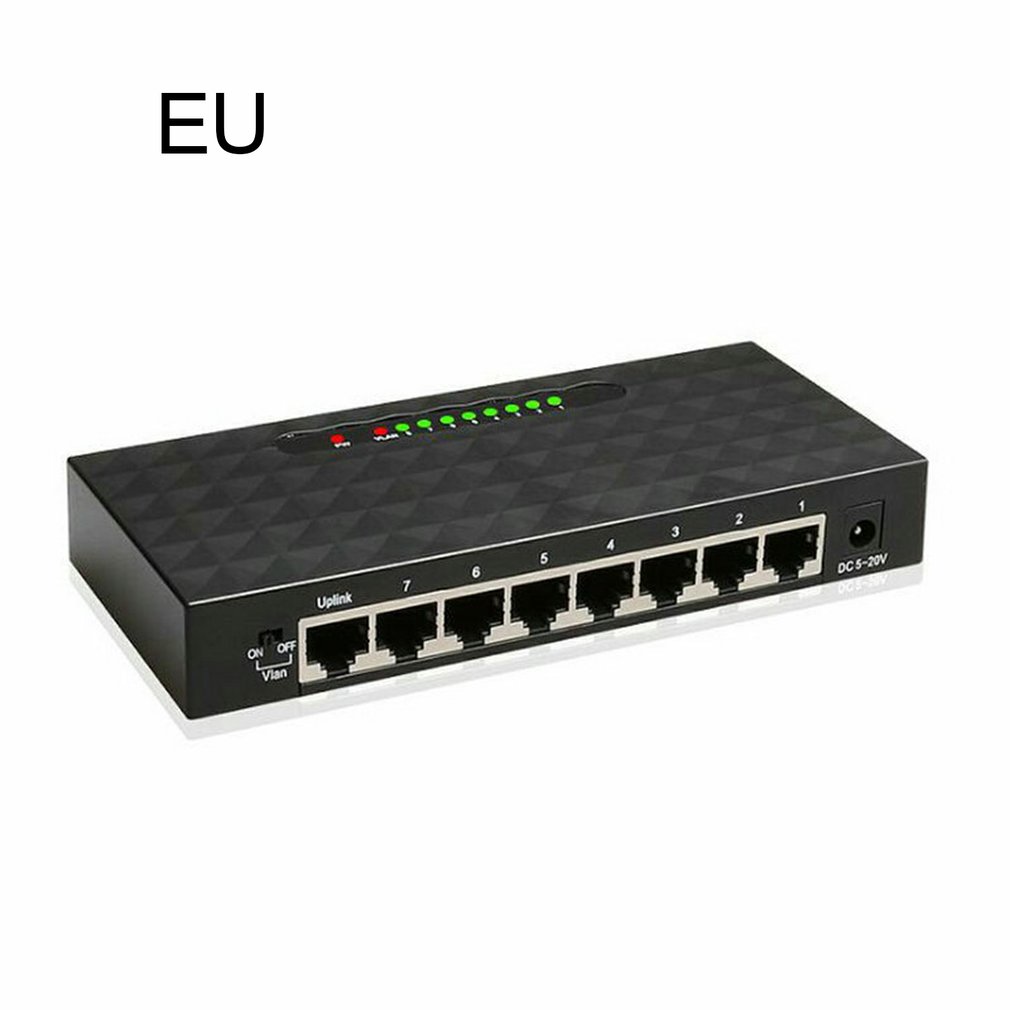 Conmutador inteligente Ethernet de 8 puertos Gigabit, conmutador de red Ethernet de alto rendimiento, 1000Mbps, inyector de Internet RJ45 Hub: EU PLUG