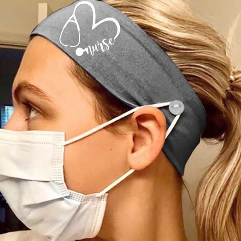 Unisexe médecin infirmière bouton bandeau mignon stéthoscope coeur imprimé couvre-chef protéger les oreilles porte-masque élastique Turban
